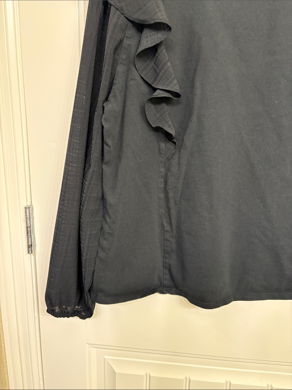 J. Crew Black Ruffle-Trim Long Sleeve Top mixed media - Picture 3 of 8